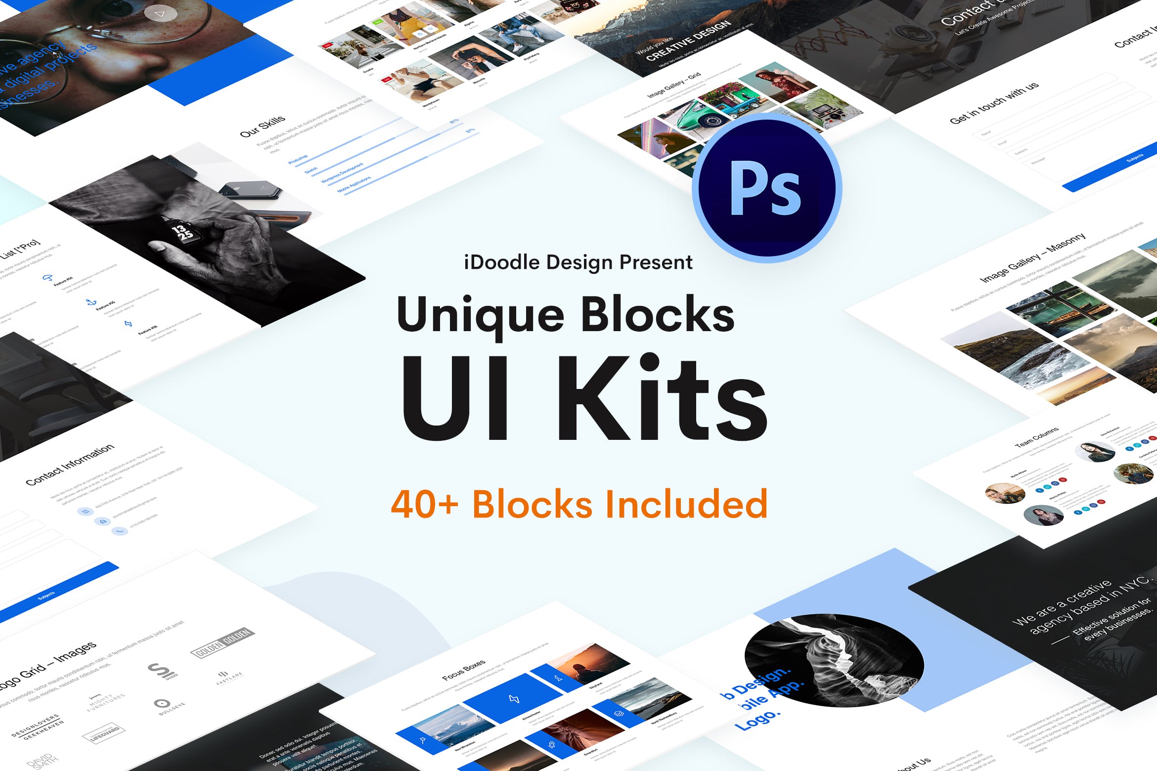 创意网站功能区块/版块UI设计PSD模板 Blocks Creative UI Kits PSD Template插图