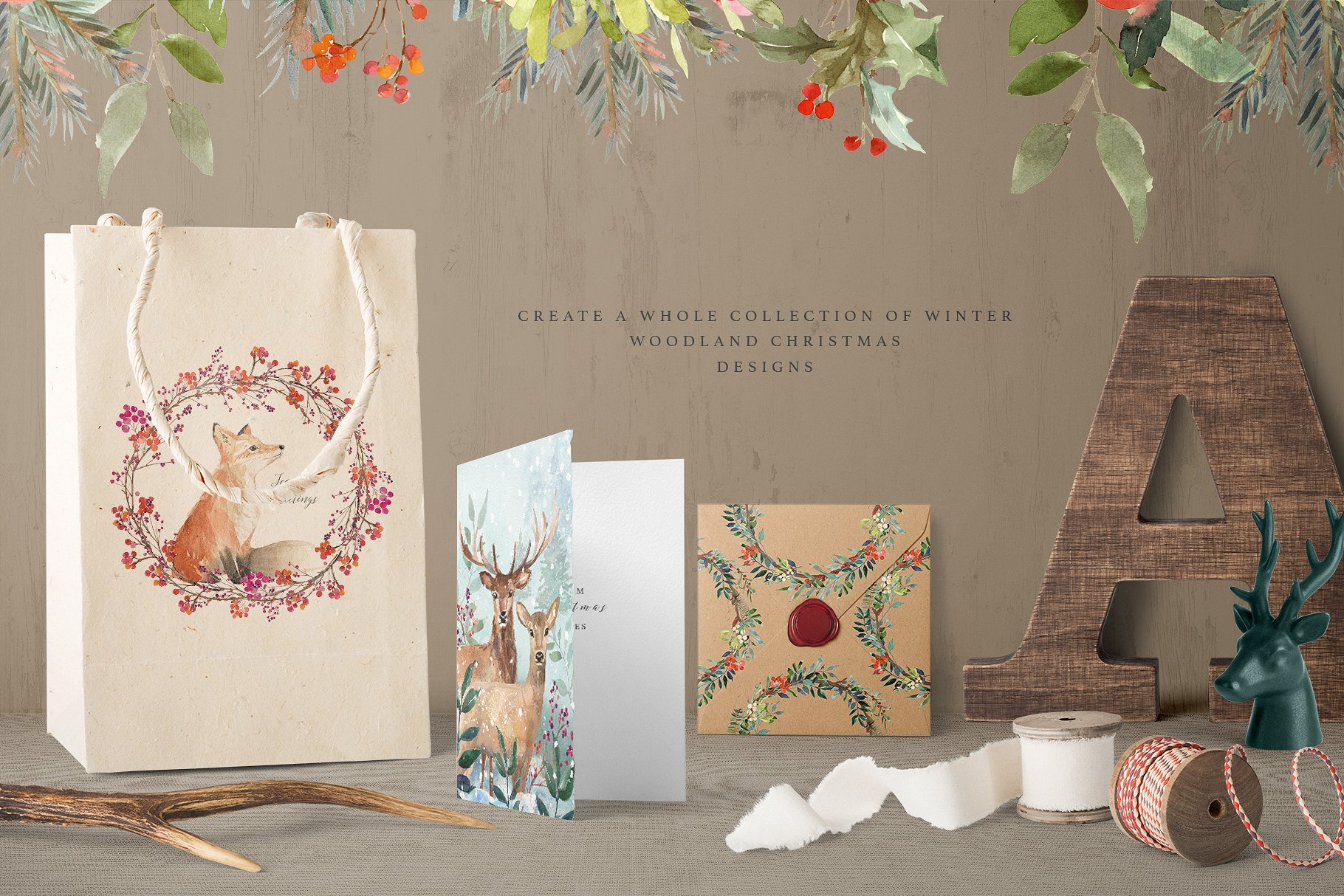 圣诞主题设计素材包（独立对象、背景、花卉等） Christmas Graphics – Woodland插图(6)