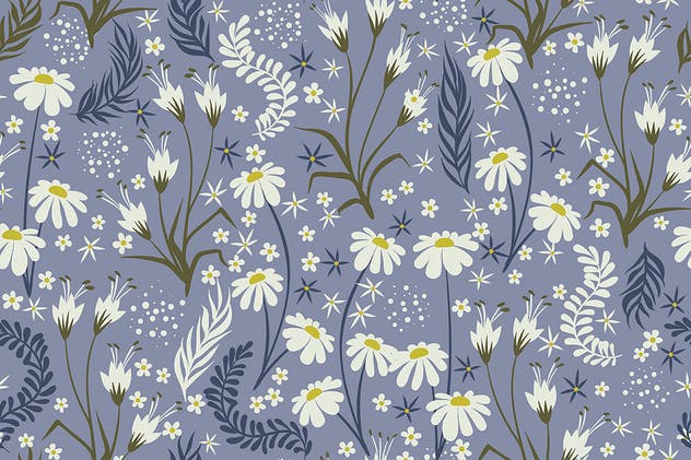 洋甘菊花卉无缝图案背景素材 Seamless Patterns Floral Chamomile Backgrounds插图(4)