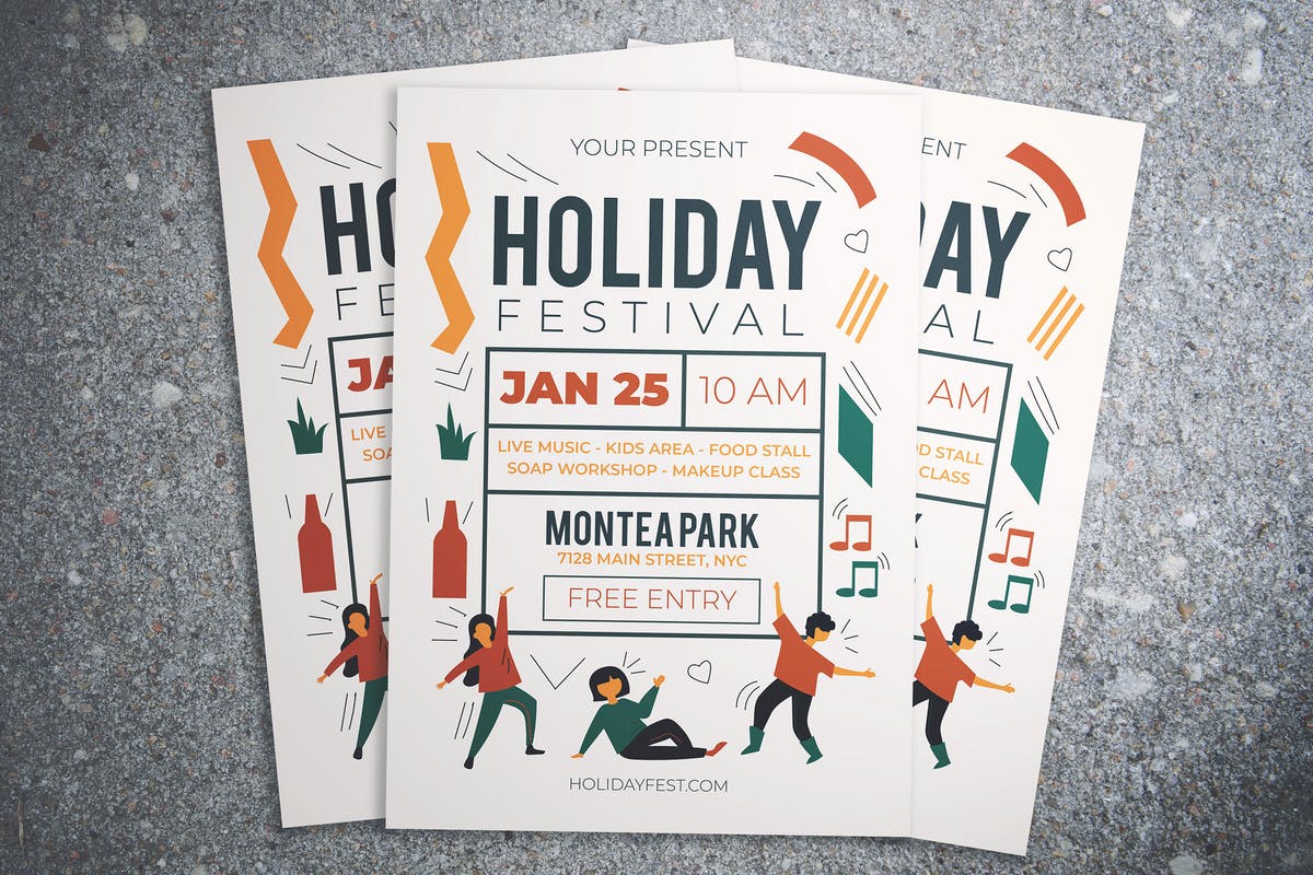 节日活动海报传单设计模板素材 Holiday Festival Flyer插图