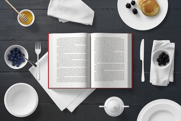 早餐餐桌硬纸封面书精装图书样机 Hard Cover Book Mockup – Breakfast Set插图6