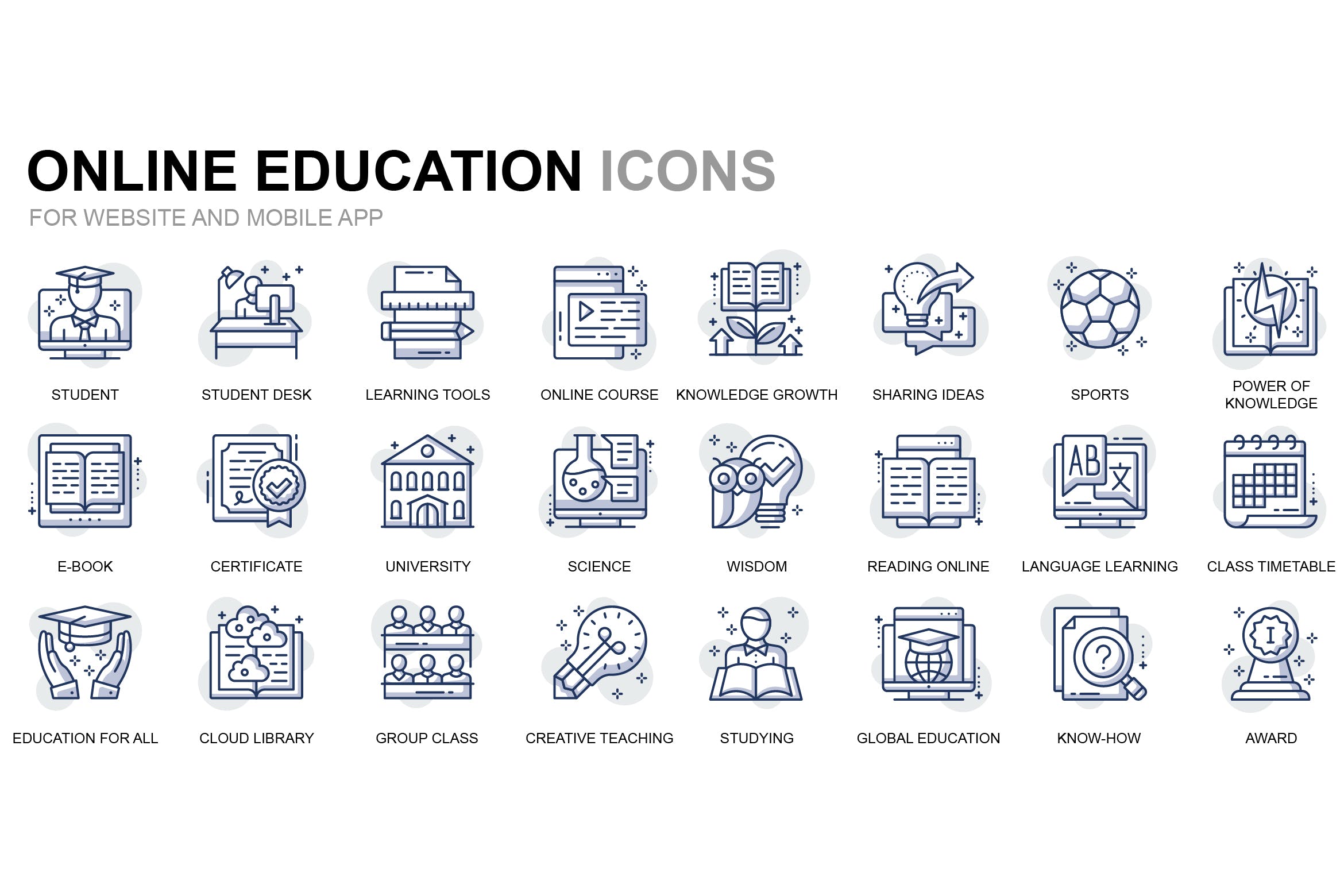 在线教育主题细线图标素材 Online Education Thin Line Icons插图