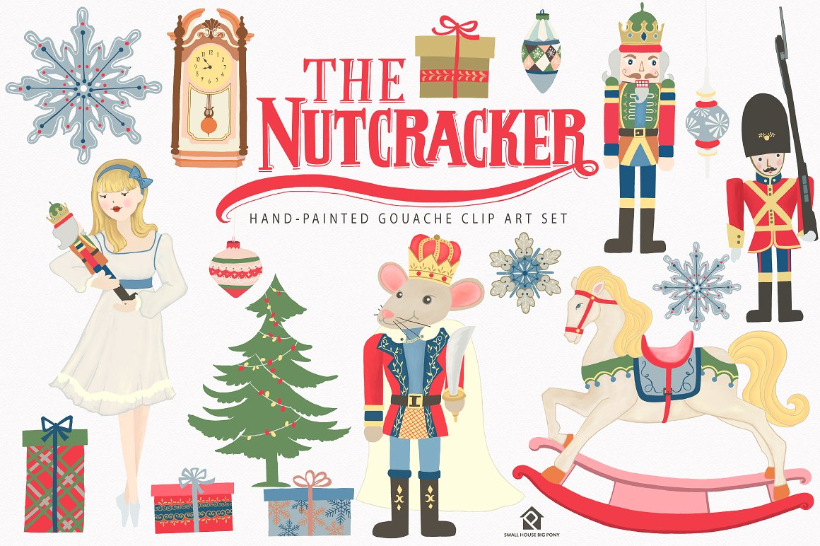 手绘胡桃夹子芭蕾舞童话水粉插画 The Nutcracker Ballet Clip Art Set插图