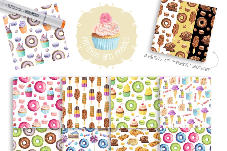 多彩甜蜜糖果天地设计素材包[对象/纹理/边框] Sweet Marker Collection Pro插图4