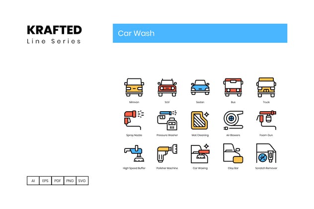 50枚汽车保养洗车系列图标合集 50 Car Wash Icons | Krafted Line Series插图2