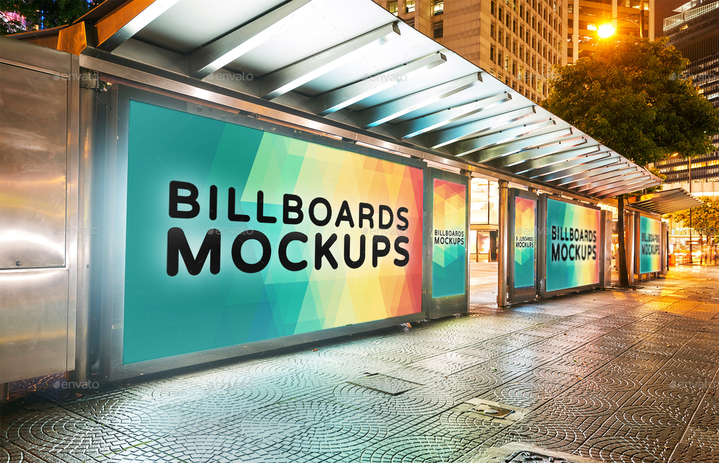 夜间广告牌展示样机模版 Billboards Mockups at Night Vol.2插图(3)