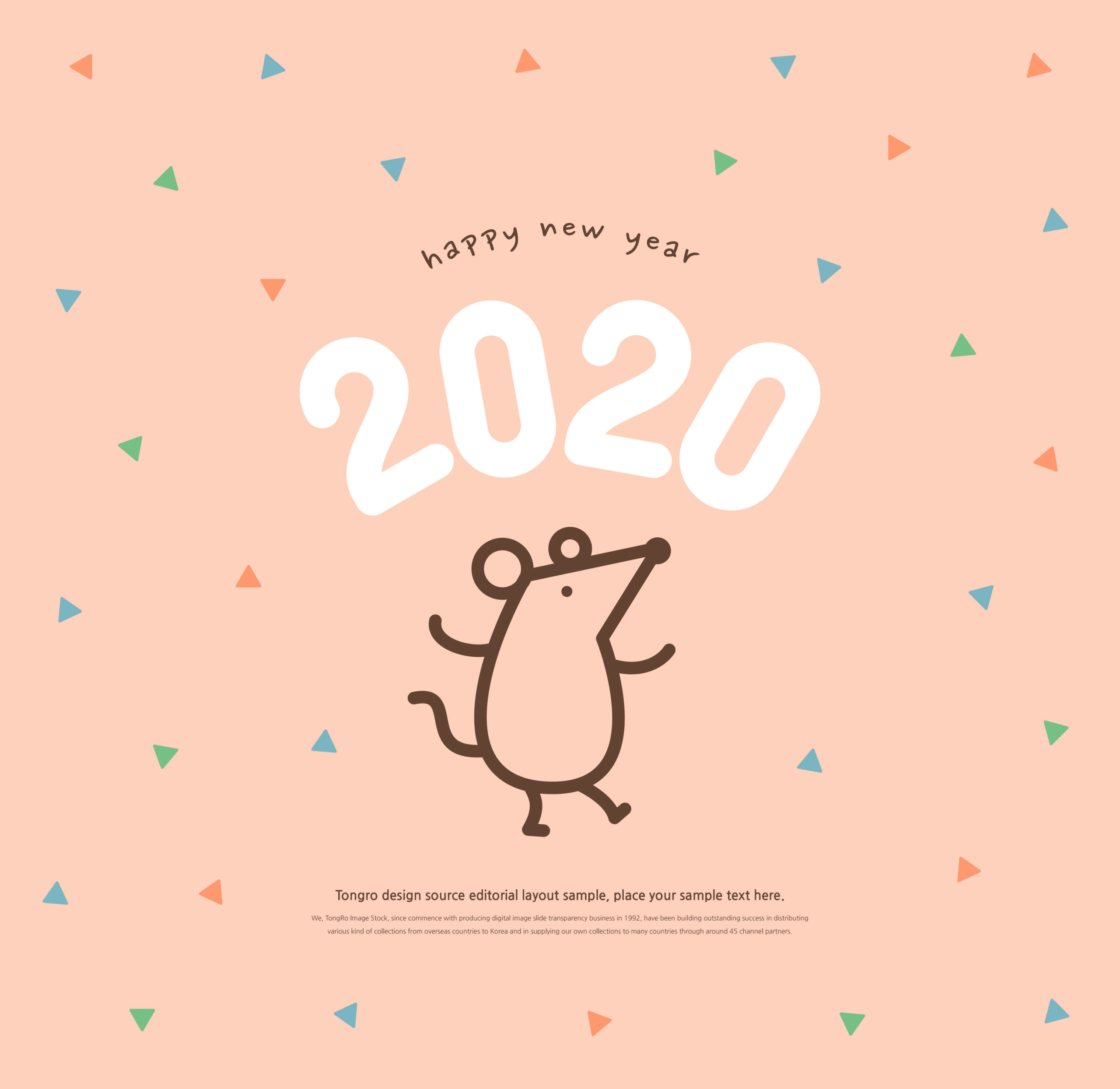 创意可爱的2020鼠年新年快乐祝语方形海报模板套装插图