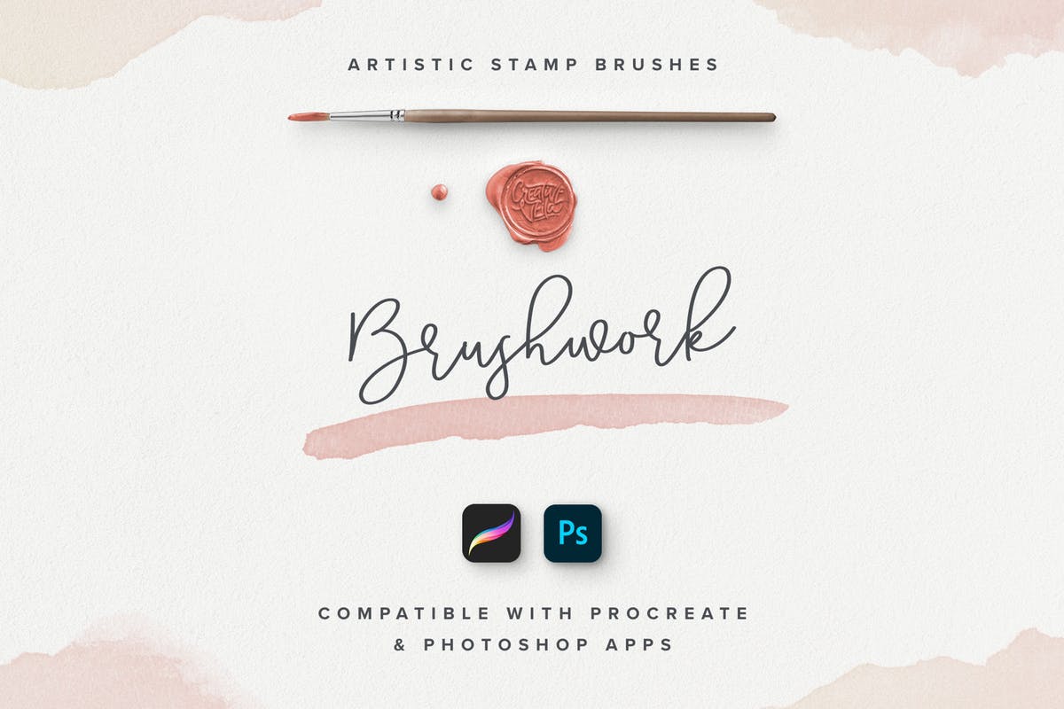 100个艺术印章画笔PS&Procreate笔刷 Brushwork: Artistic Procreate & Photoshop brushes插图