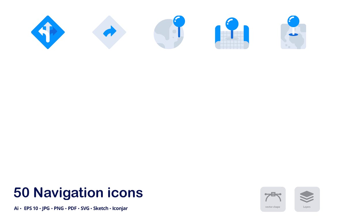 地图导航UI设计双色调扁平化矢量图标 Navigation Accent Duo Tone Flat Icons插图(3)