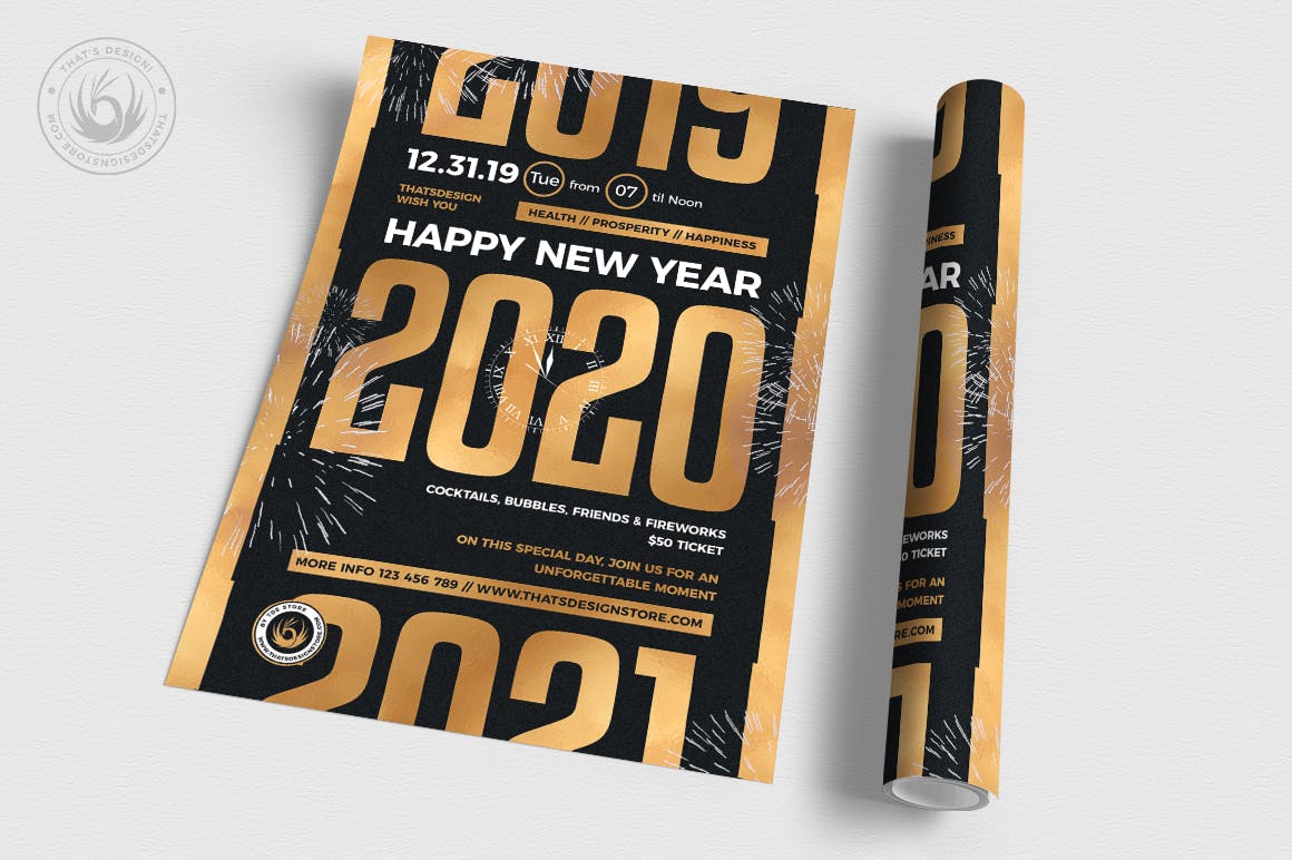 2020年新年跨年倒数活动海报设计模板v11 New Year Flyer Template V11插图(2)