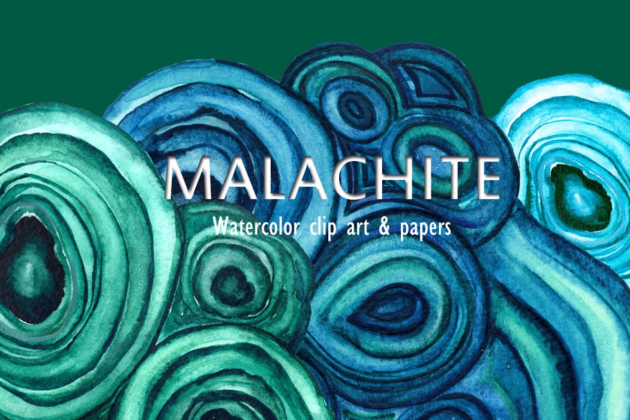 孔雀石水彩纹理集 Malachite textures watercolor插图3