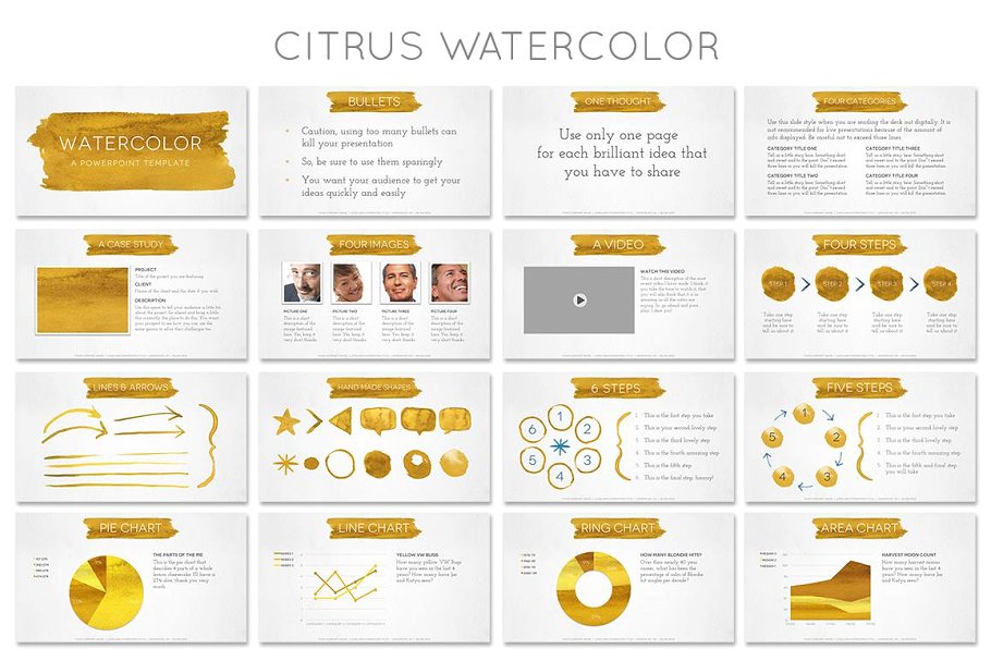 水彩背景PPT幻灯片模板 Watercolor Powerpoint Template插图(3)