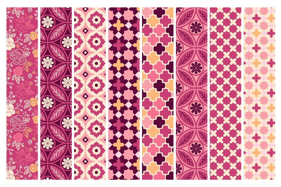 摩洛哥粉色风格装饰图案纸张纹理 Moroccan Pink Patterns – Vector插图(2)