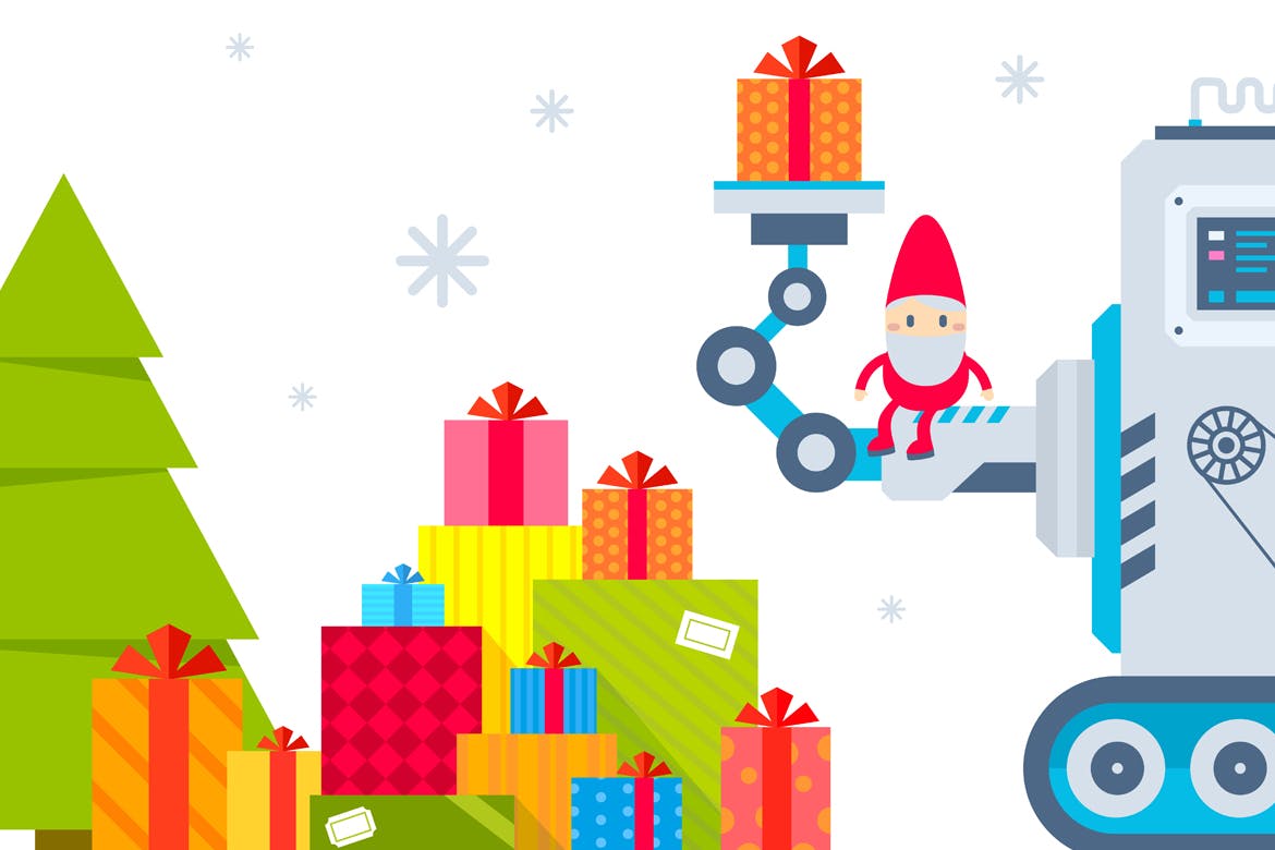 圣诞节礼物矢量插画设计素材 Set of Christmas illustrations with machines插图