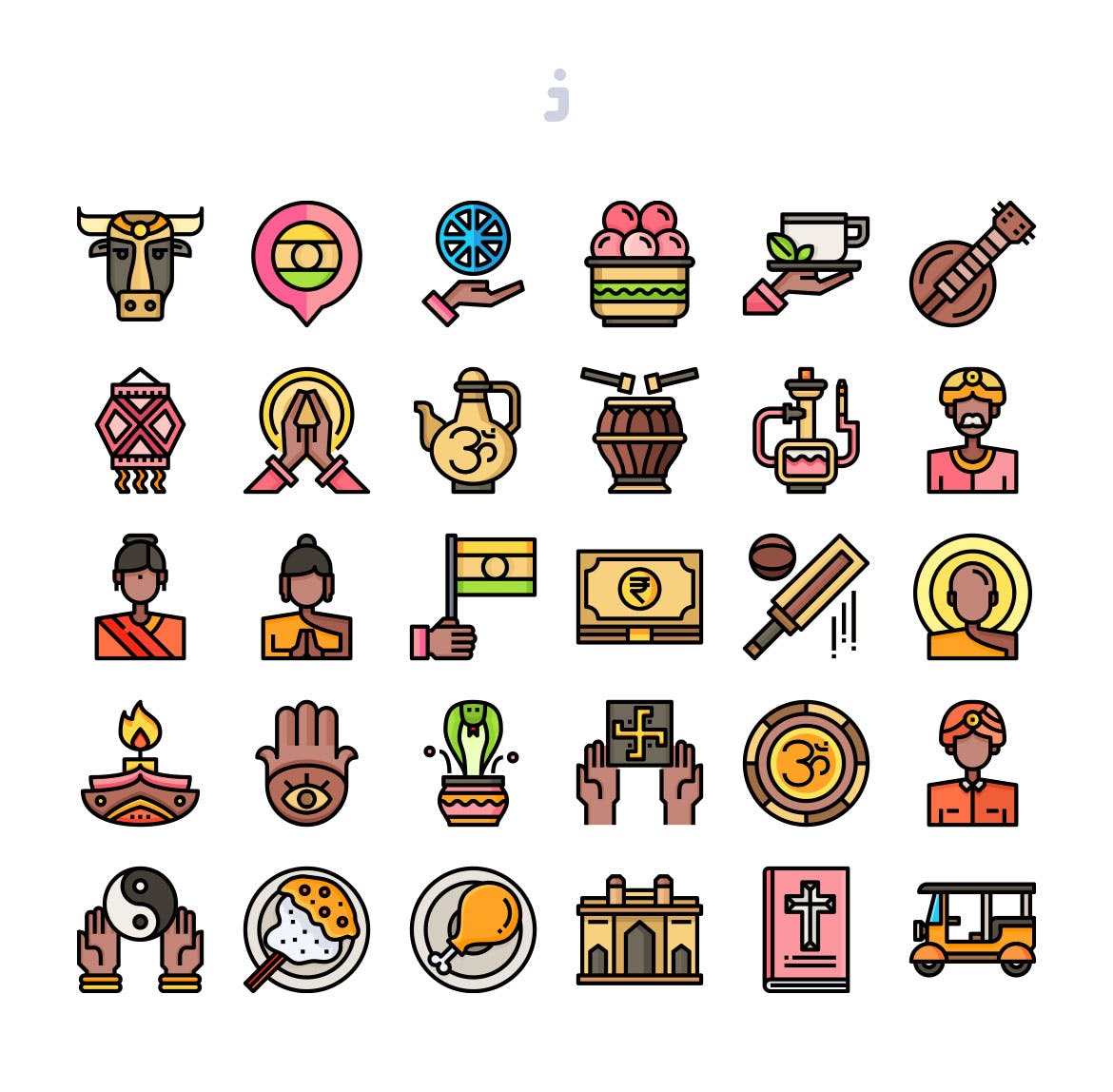 30枚印度国家民族元素彩色矢量图标 30 India Element Icons插图(1)