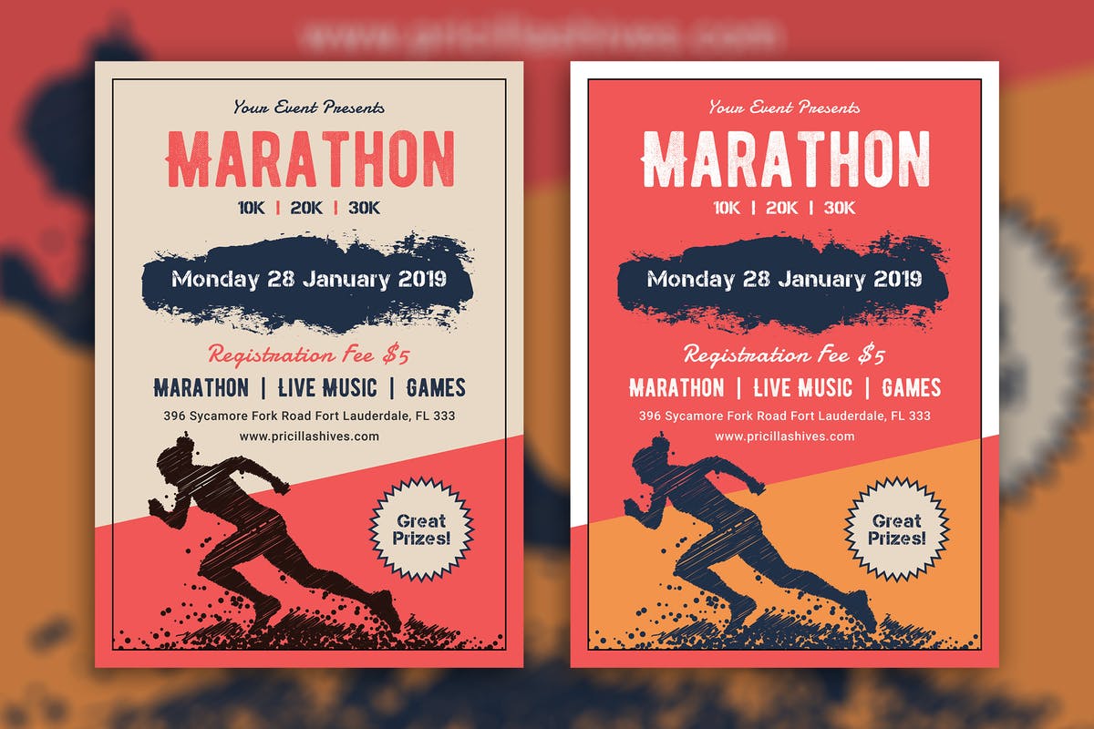 马拉松比赛活动海报设计模板marathon Event Flyer 大洋岛素材