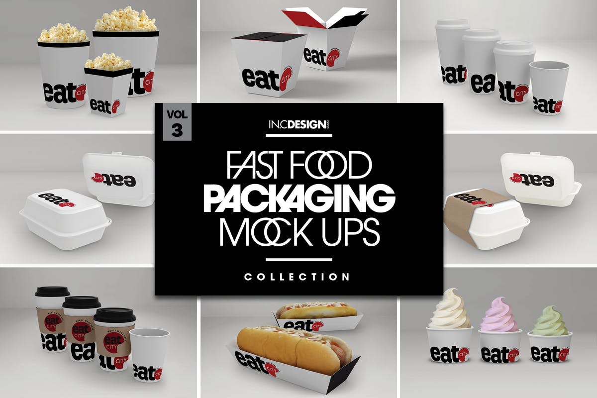 快餐食品小食外带包装设计样机模板v3 Fast Food Boxes Vol.3: Take Out Packaging Mock Ups插图