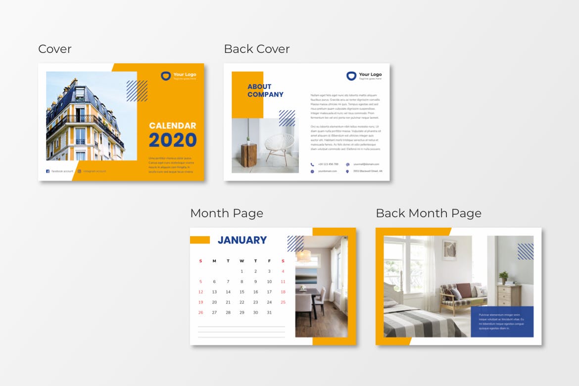 房地产商定制2020年活页日历表设计模板 Real Estate Calendar 2020插图(1)