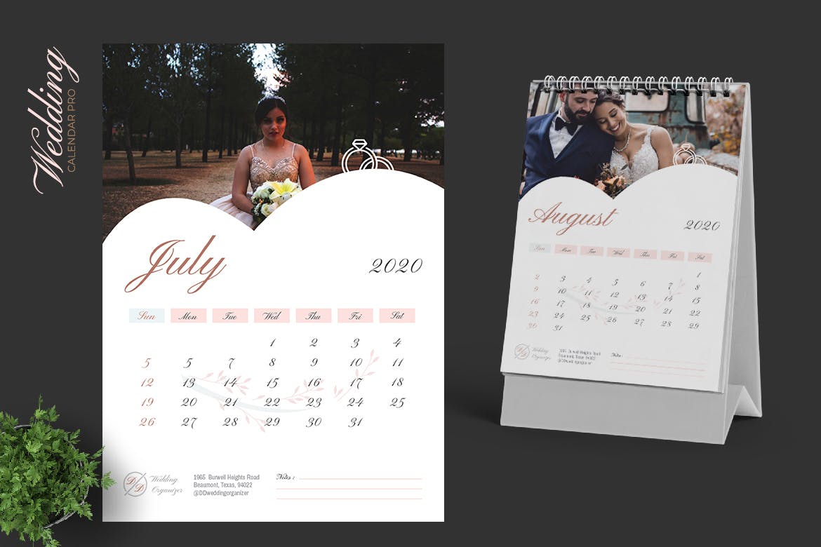 2020年婚纱摄影主题活页台历表设计模板 2020 Wedding Calendar Pro插图4
