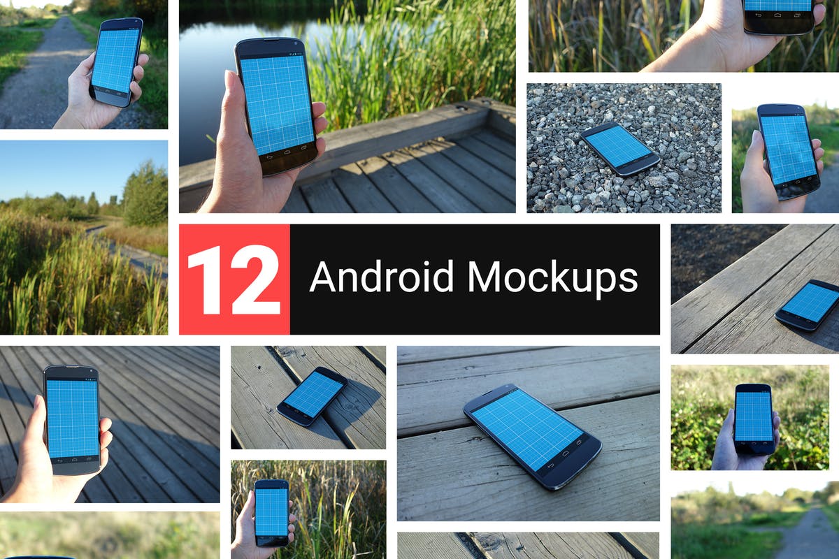 真实场景的手持安卓手机设备样机 12 Realistic Android Mockups插图