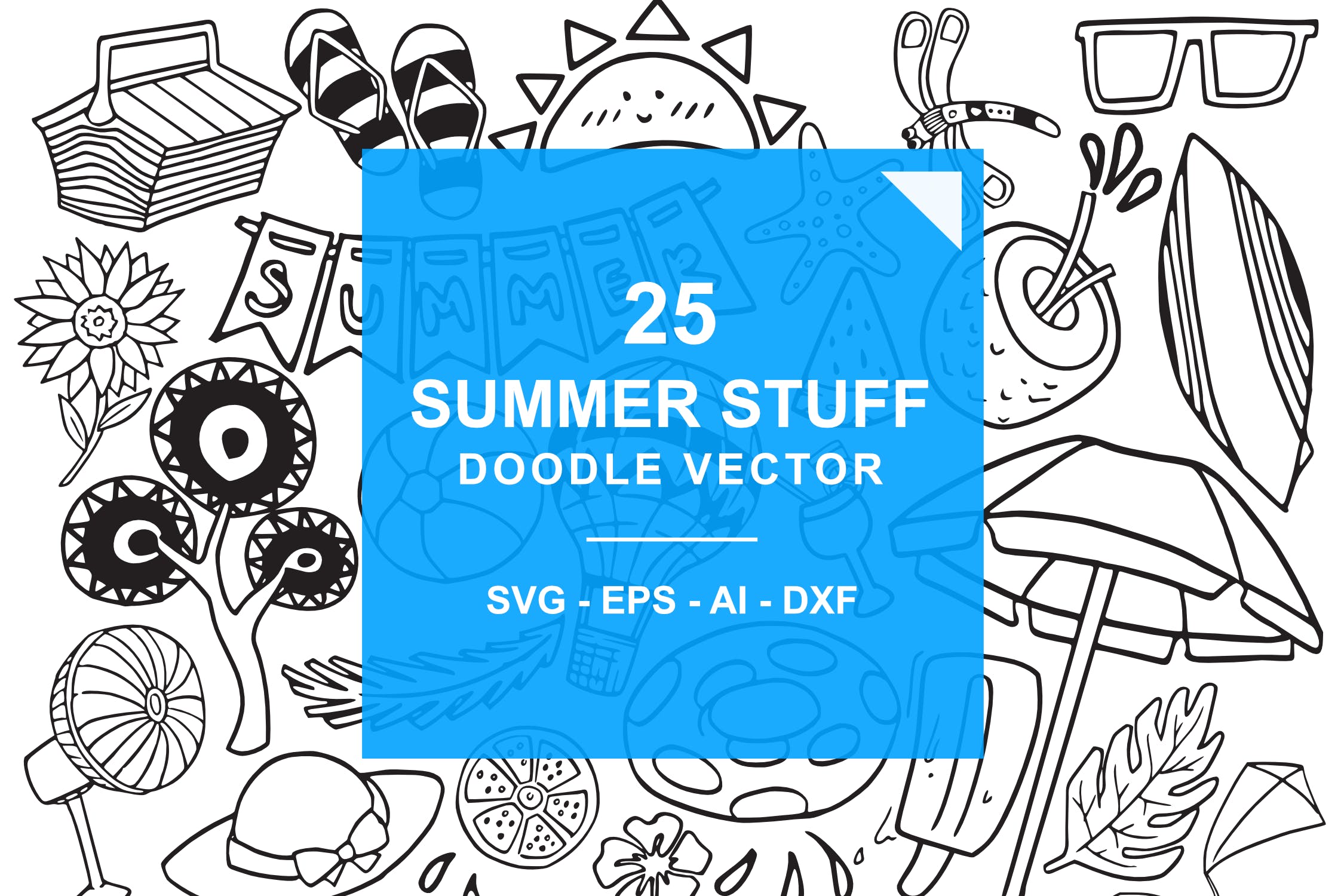 夏季主题涂鸦手绘矢量图案素材 Summer Stuff Doodle Vector插图