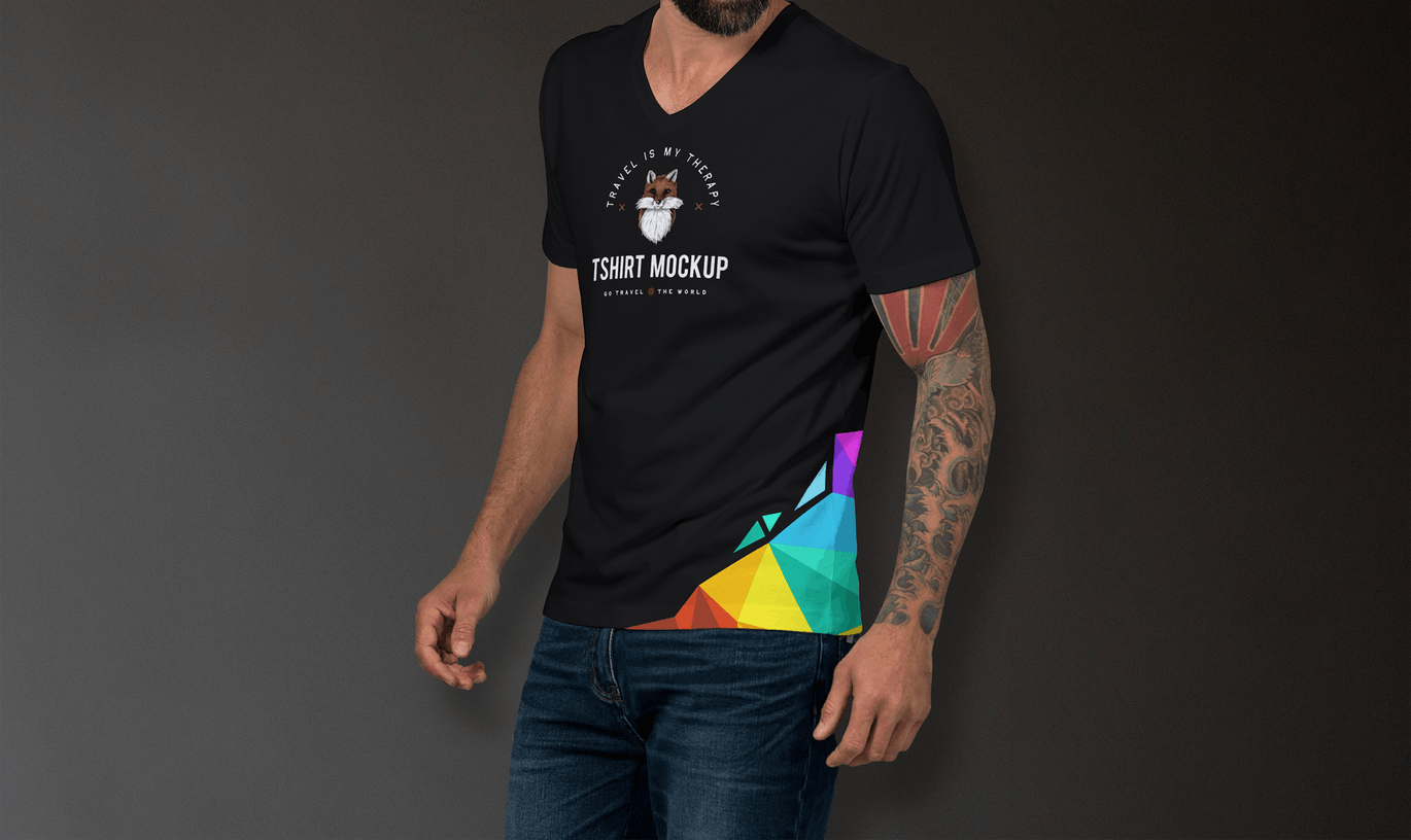 男士V领T恤设计模特上身服装效果图样机模板 T-shirt Mockup插图(7)