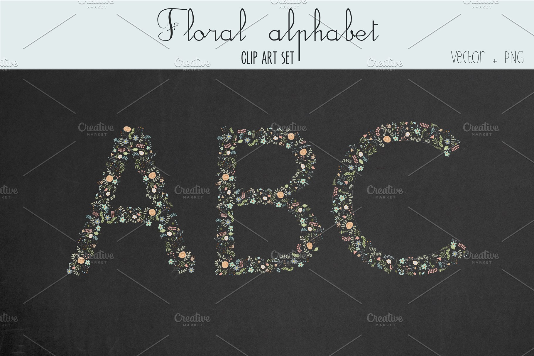 漂亮的手绘水彩花卉字母表剪贴画 Floral alphabet clip art插图2
