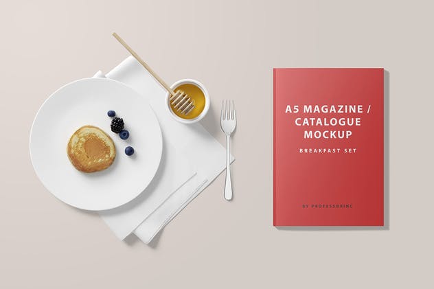 早餐场景A5杂志画册样机 A5 Magazine Catalogue Mockup – Breakfast Set插图3