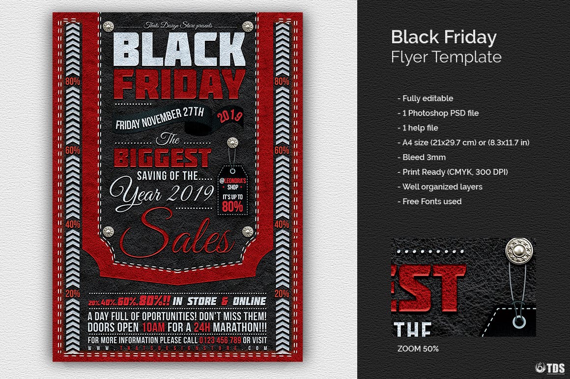 黒五海淘电商促销海报设计模板 Black Friday Flyer Template插图(1)