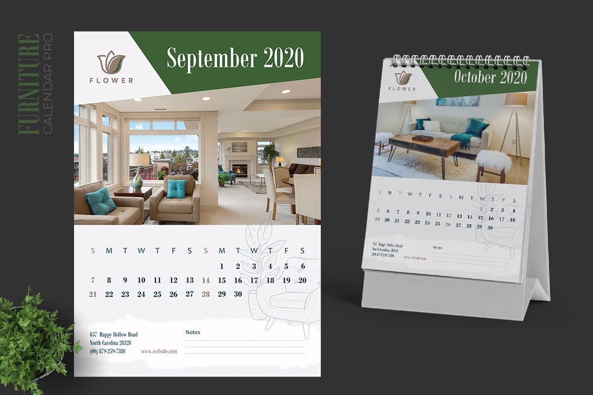 家具/室内装饰设计主题2020年活页台历日历模板 2020 Furniture / Interior Calendar Pro插图(5)