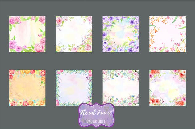 水彩花卉装饰架图案插画素材 Watercolor Floral Frames插图(1)