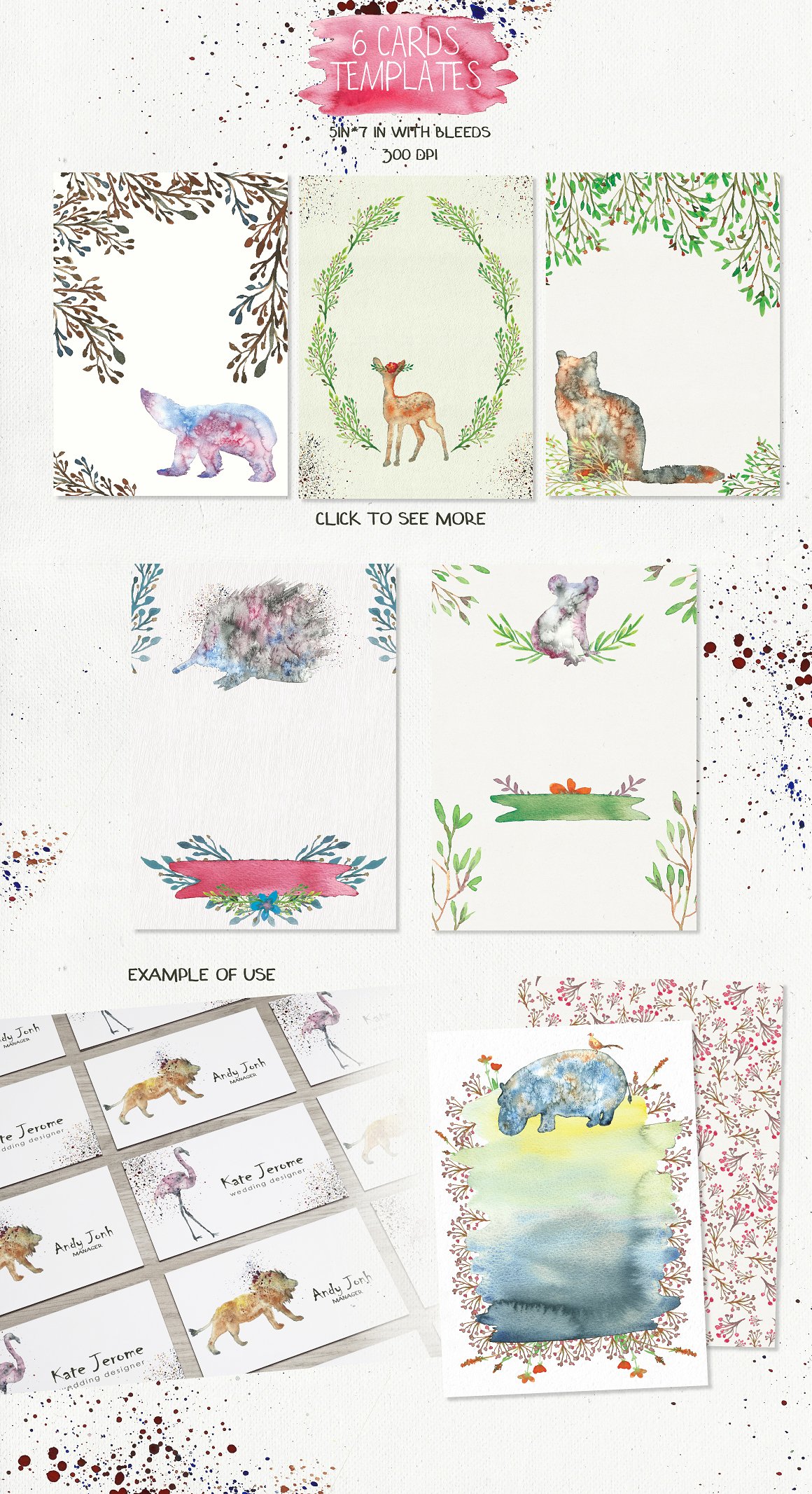 极力推荐：动物水彩剪贴画、纹理、Logo模板等合集 Animal Zone Watercolor collection[1.48GB]插图4