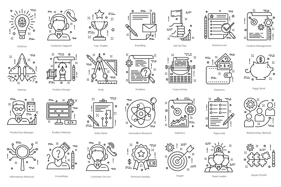 615枚扁平风线条图标合集 615 Flat Line Icons插图(4)