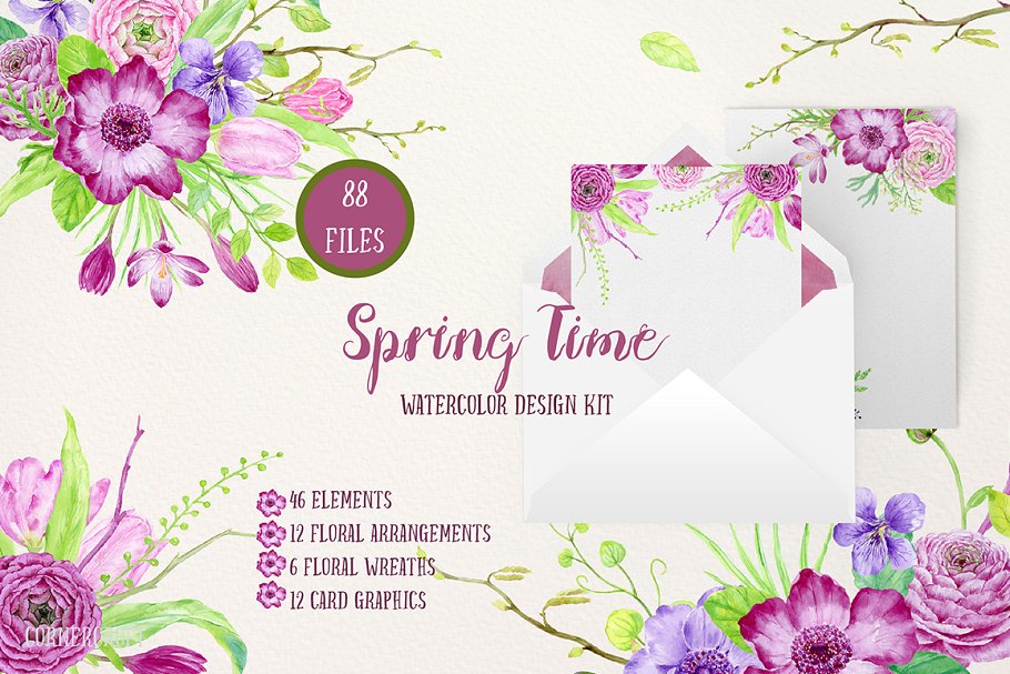 水彩插画设计师套装 Watercolor Design Kit Spring Time插图