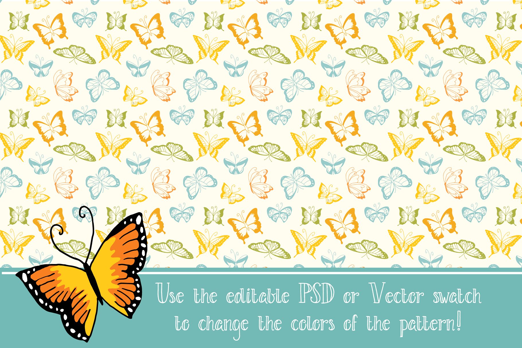 蝴蝶图案无缝纹理素材包 Seamless Butterfly Pattern – Vector插图3