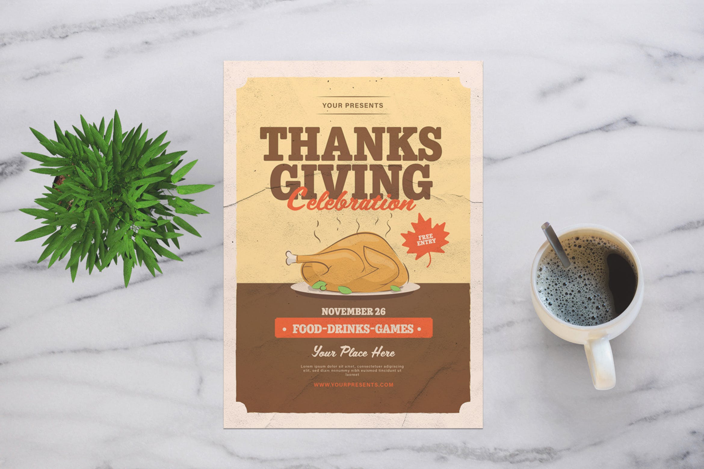 火鸡节/感恩节主题节日海报设计模板 Thanksgiving Celebration Flyer插图