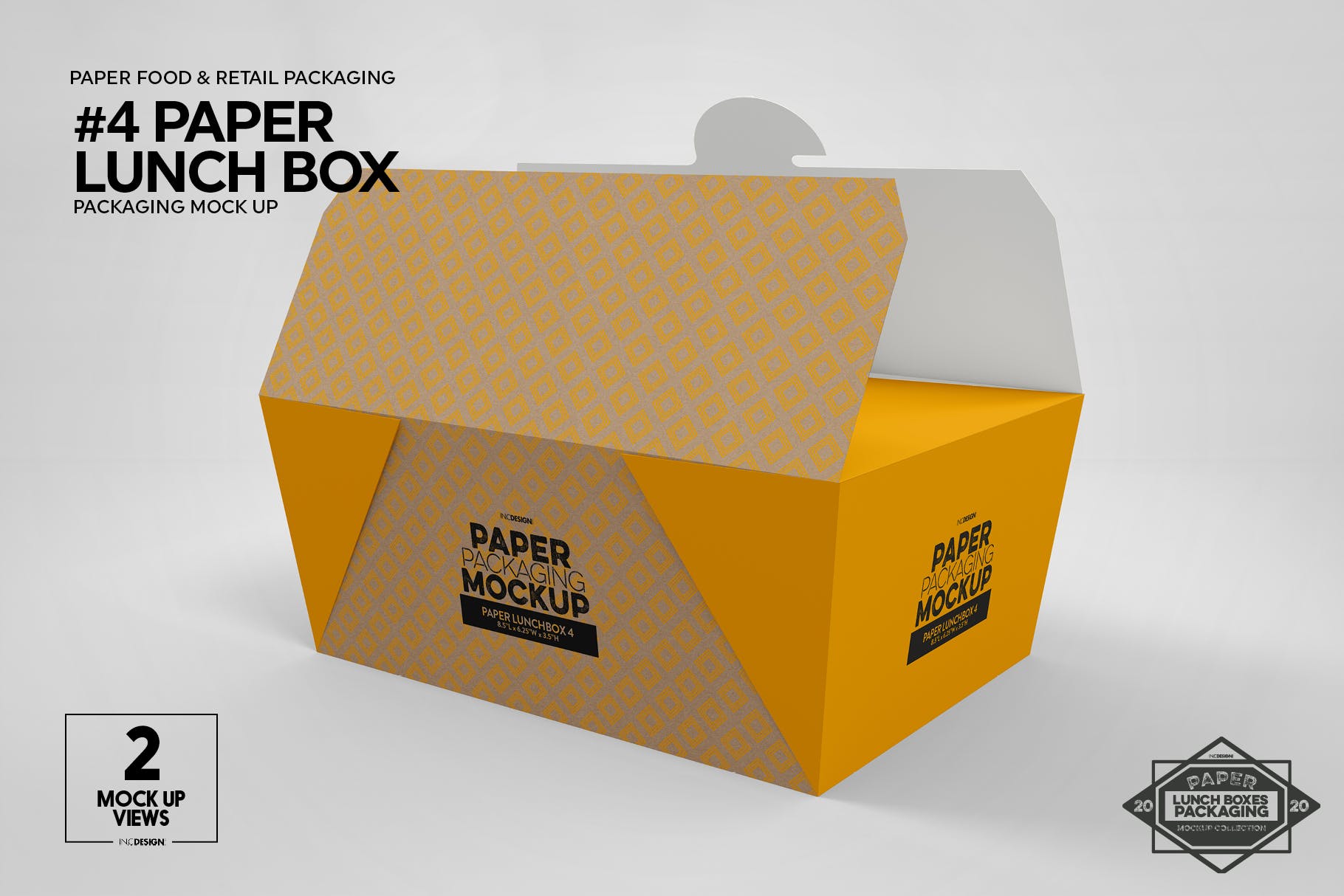 午餐外卖外带包装纸盒设计图样机 Paper Lunch Boxes Packaging Mockups插图(4)