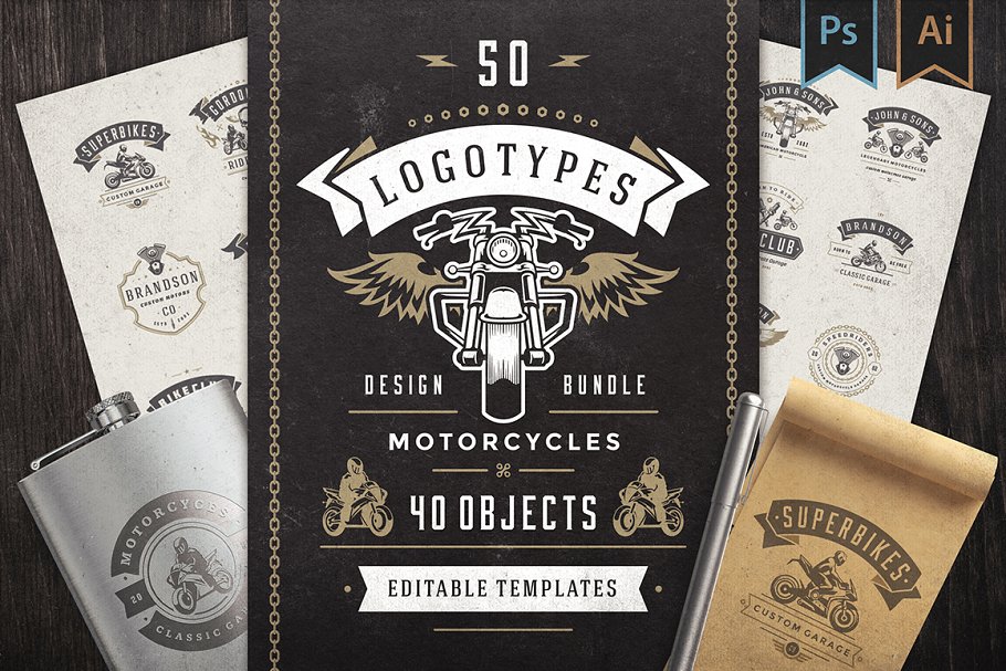 50款摩托车Logo标志和徽章模板 50 Motorcycles Logos and Badges插图