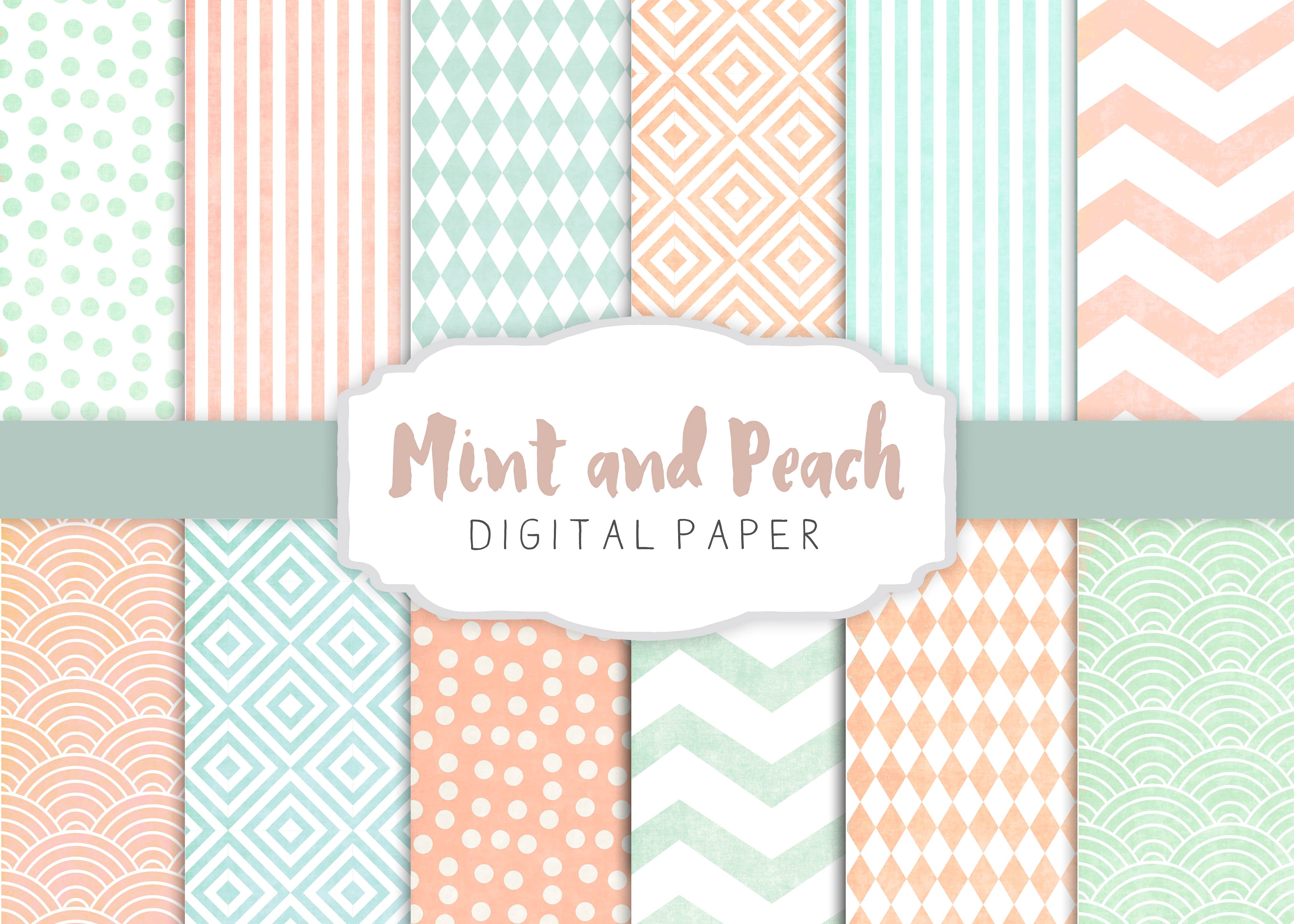 桃色&薄荷色重复图案纹理 Peach and mint patterns插图