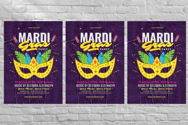 狂欢节之夜活动海报设计模板 Mardi Gras Party插图(3)
