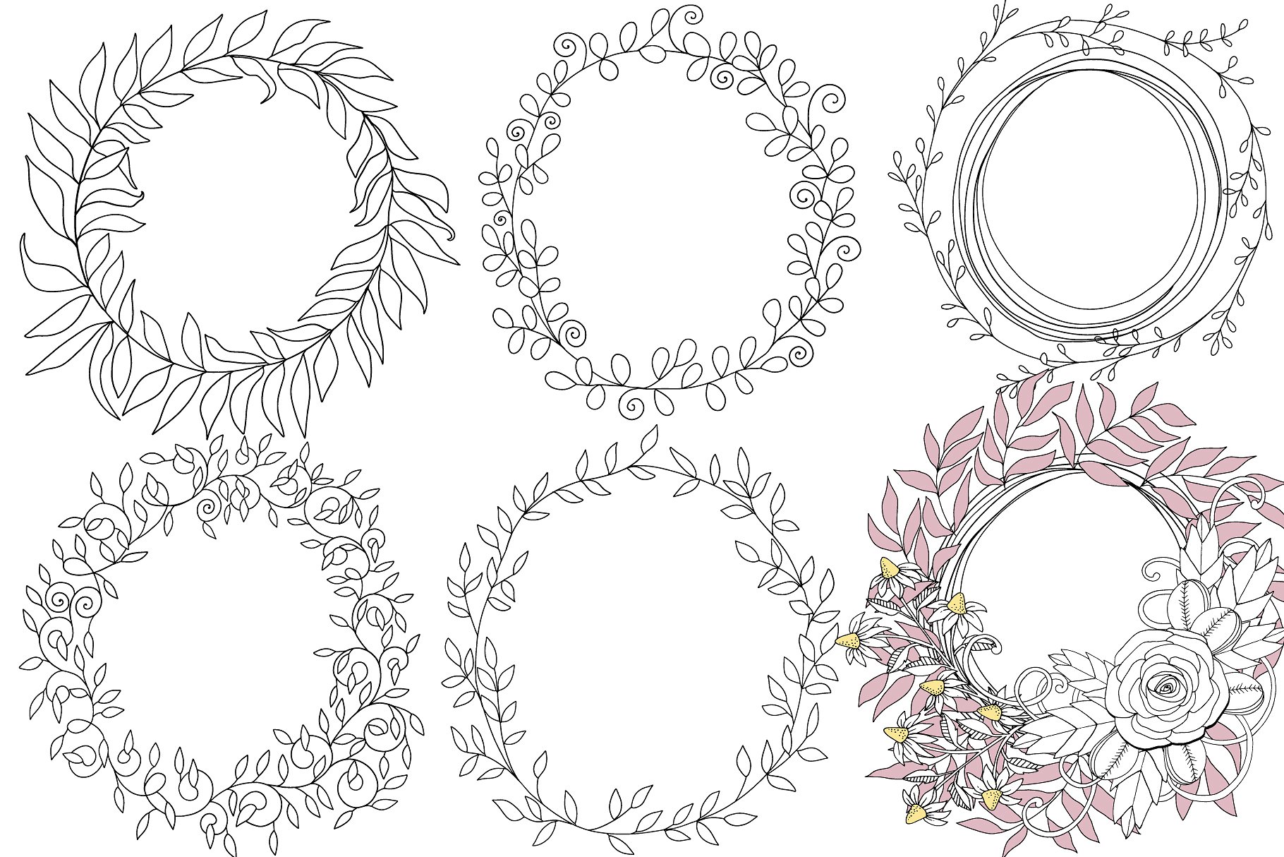 花卉艺术线条及花环素材 Flower Line Art & Floral Wreaths插图9