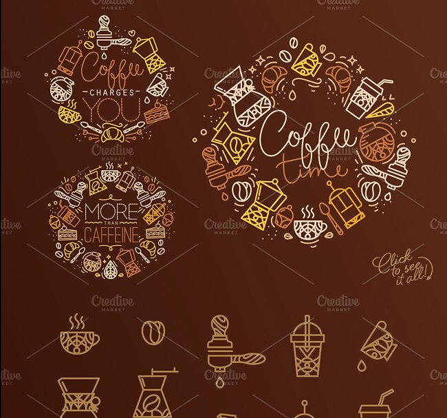 咖啡主题扁平化手绘线条图标插画 Coffee flat icons插图(3)