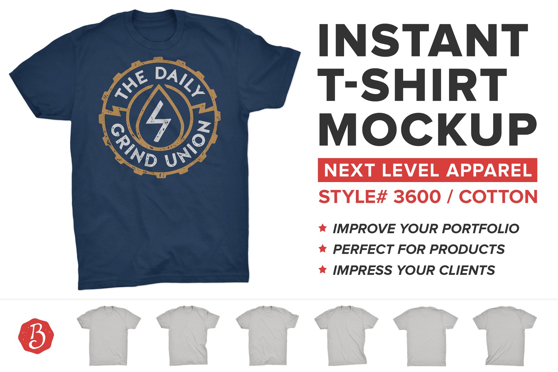 纯棉男士T恤样机模板 Next Level Cotton T-Shirt Mockups插图