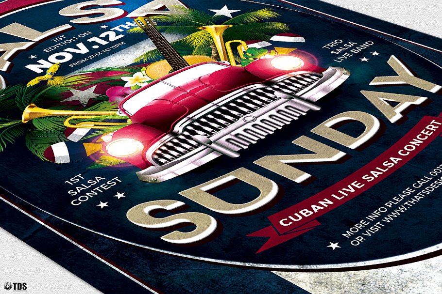古巴萨尔萨舞曲现场活动海报传单模板v2 Cuban Live Salsa Flyer PSD V2插图5