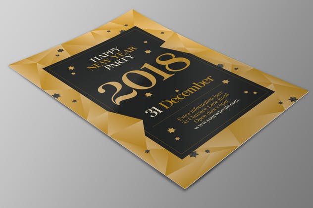 多边形几何图形新年海报设计模板 Happy New Year 2018 Party Flyer插图(1)
