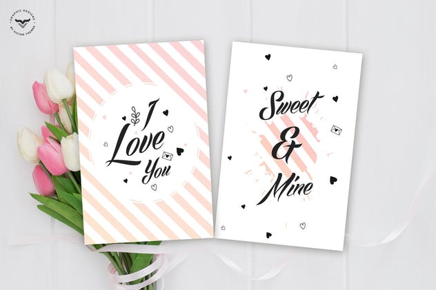 粉色情人节主题贺卡设计模板 Valentines Day Greeting Card Template插图(1)