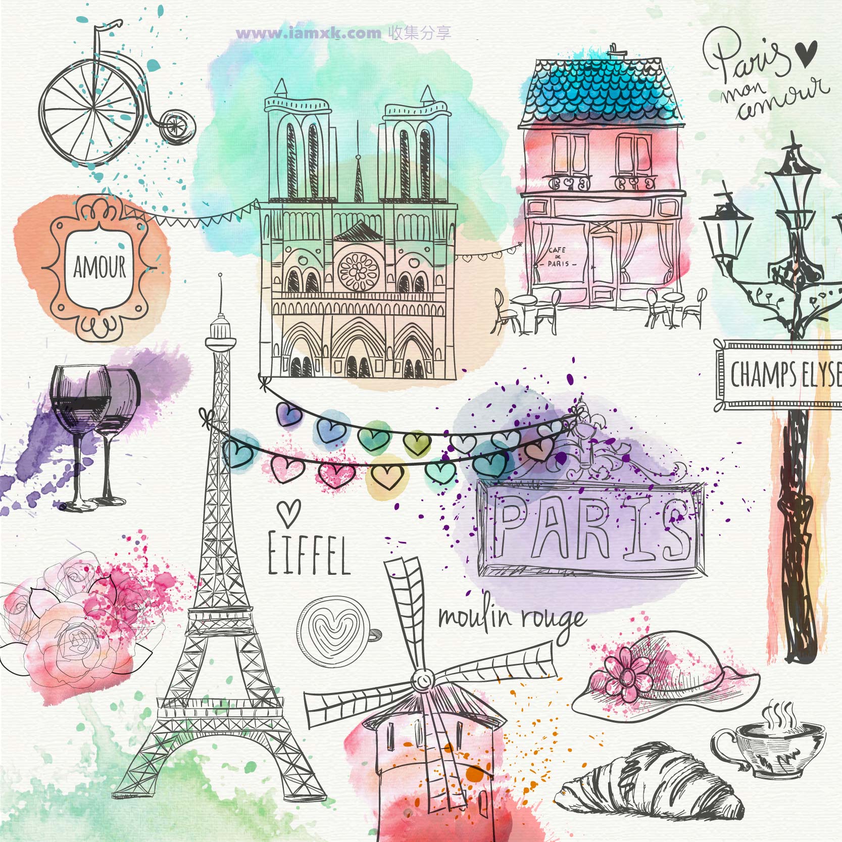巴黎手绘涂鸦 Paris hand drawn doodles插图