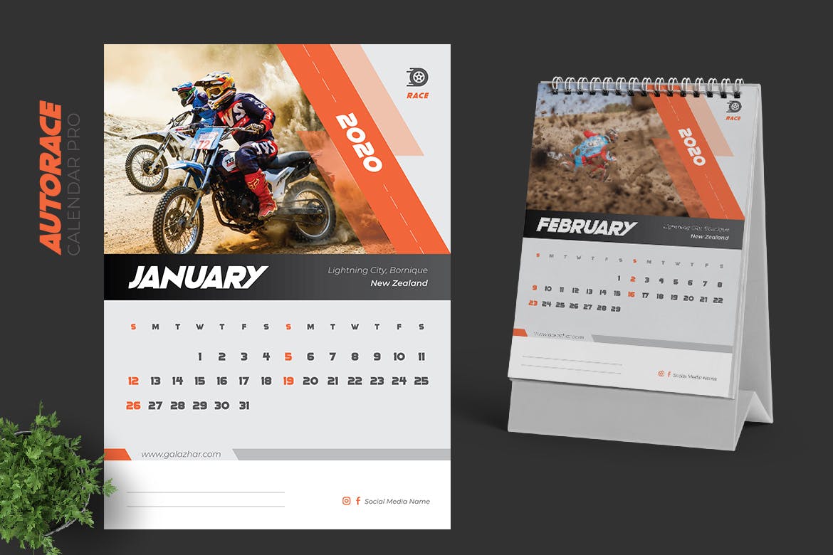 汽车竞赛主题2020年活页台历设计模板 2020 Auto Race Calendar Pro插图1