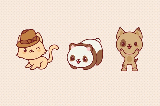 9个可爱卡通动物形象矢量插画素材 Kawaii Animals插图3