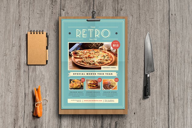 复古设计风格西式餐厅菜单设计PSD模板 Retro Vintage Food Menu插图(3)